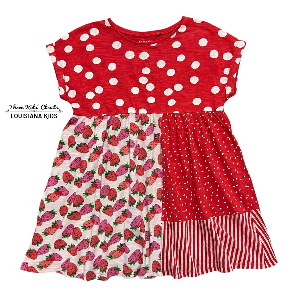 Next 6-7Y Strawberry Stripe Polka Dot Mixed Print Dress